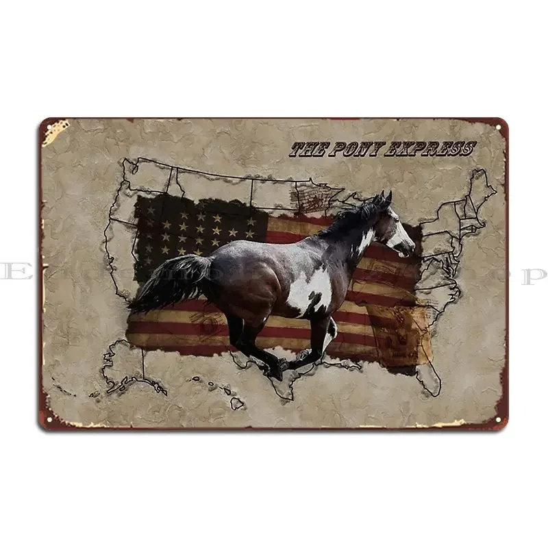 Pony Express Pinto Horse Delivering Us Mail Sticker Metal Plaque Cinema Painting Wall Decor Print Wall Decor Tin Sign Poster