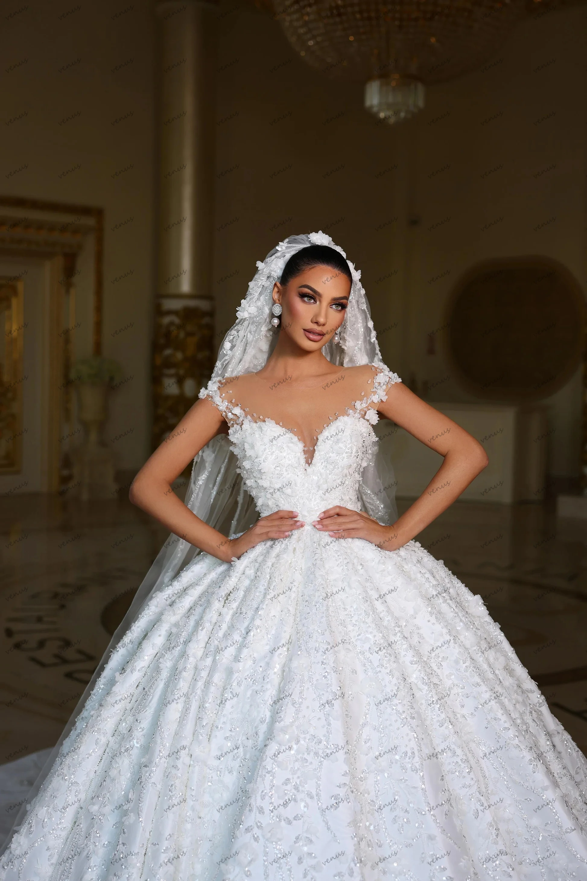Glamorous Wedding Dresses A Line Luxury Bridal Gowns Lace Tiered Princess Pretty свадебное платье Vestidos De Novia Customized
