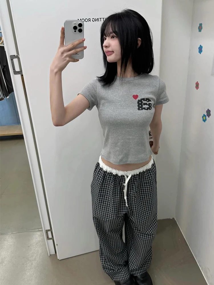 AEAE Letter Print ort Sve T-Shirt Damen Sommer rund Ne Slim Fit Top Casual Sle Baumwolle Reiner Stoff Niedrige Taille