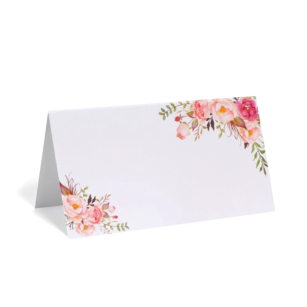 20/50/100pcs Double Sided Printed Flowers Name Place Cards Wedding Seating Number Table Card Birthday Party Greeting Card