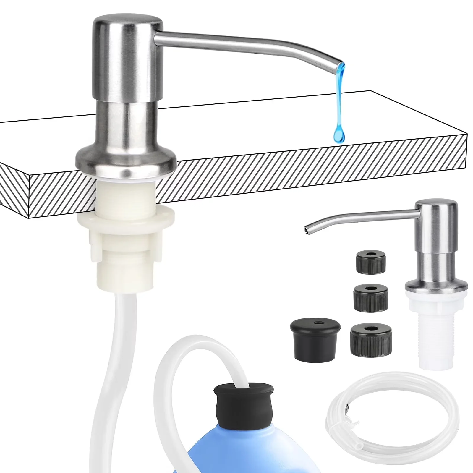 Stainless Steel 350ml Kitchen Sink Liquid Soap Dispenser Pump Sink Mount Hand Press Soap Bottle Dish Soap Dispenser