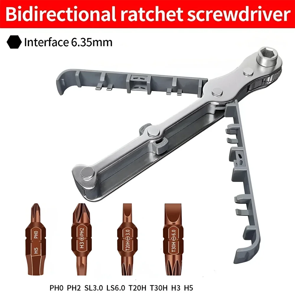 Mini Ratchet Wrench 1/4 Inch Hex Bidirectional Control Double-ended Screwdriver Drill Bit Tool Socket Wrench Replaceable Bits