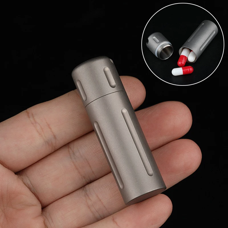 Titanium Alloy Mini Waterproof Sealed Capsule Medicine Case Travel Multi-function Storage Container Bottle Outdoor Camping Tool