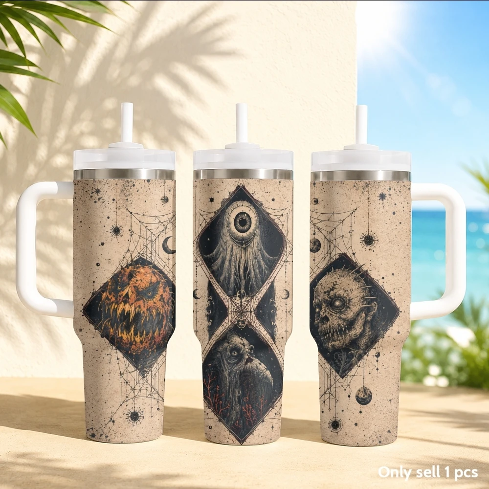 Gothic monster pattern Vacuum Flasks 40oz Stainless Steel Insulated Tumbler with Handle & Straw Leakproof Travel Mug