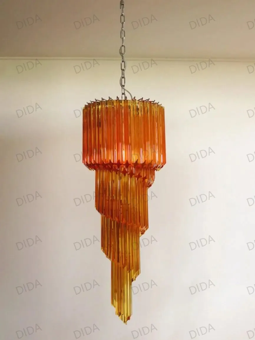DIDA Italian Style Amber Glass Chandelier Waterfall Pendant Light Art Glass Hanging Lamp for Living Room