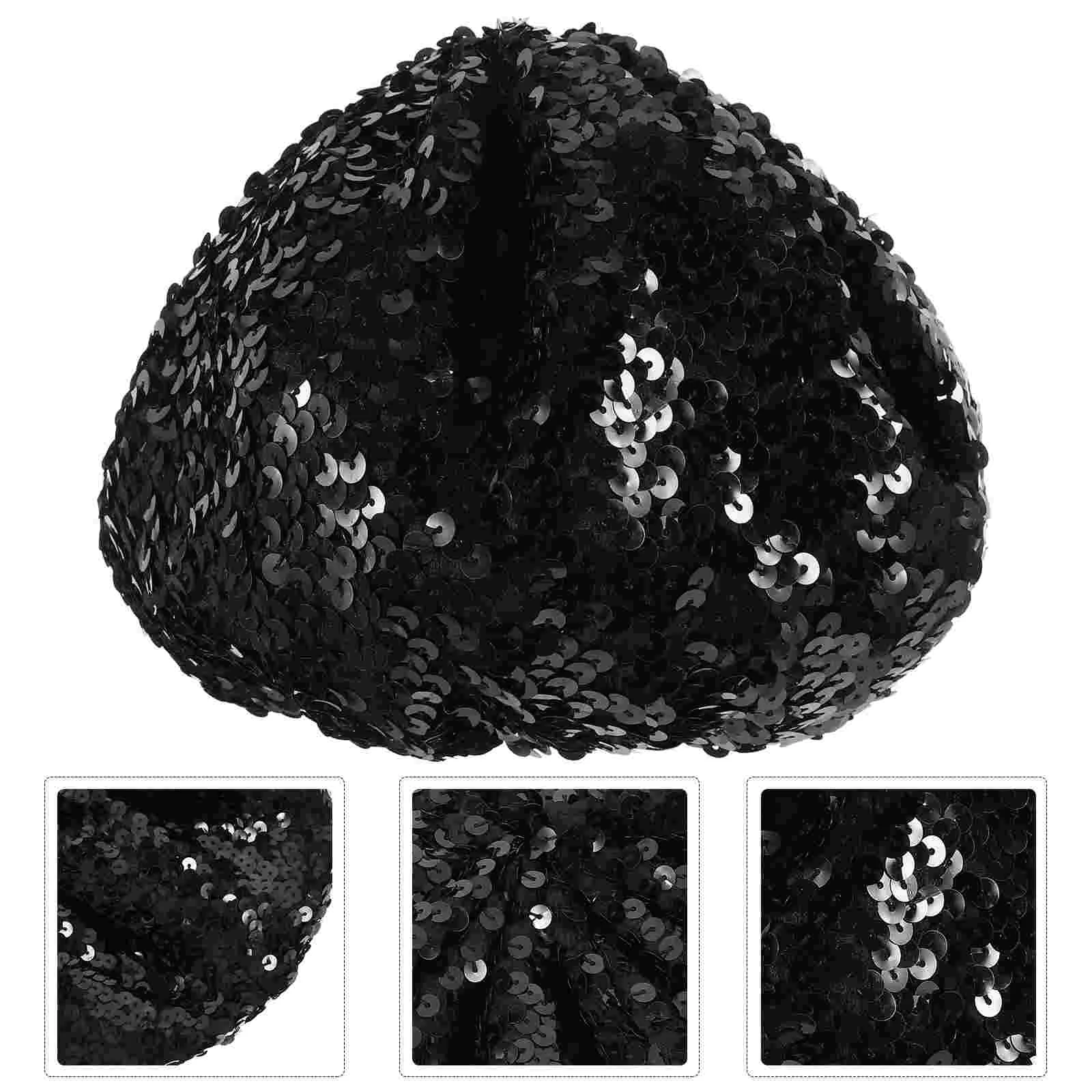 Sparkle Stretchable Stylish Sequin Beanie Hat Hats Berets Cap European Style Black Miss