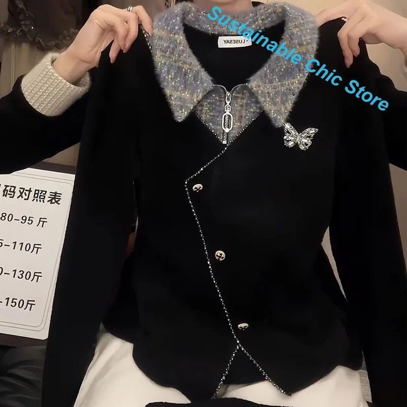 Korean Lapel Zipper Long Sleeve T-shirt Women's Autumn and Winter New Design Sense Temperament with Knitted Bottoming Shirt Top.
