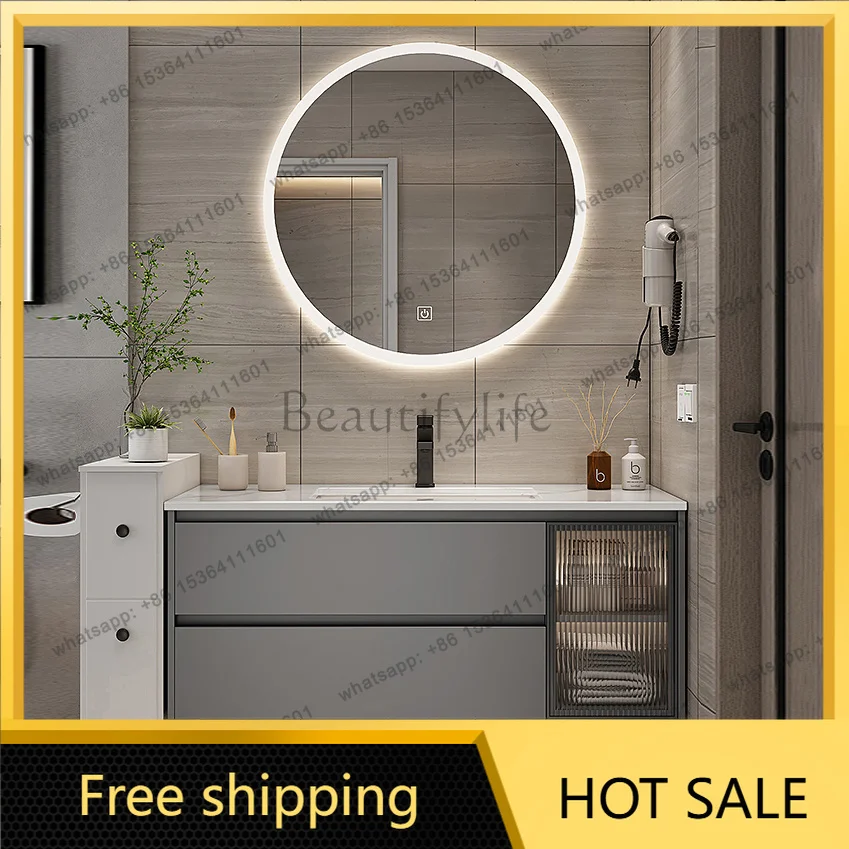 Marble Smart Bathroom Vanity Cabinet With Sink And Mirror Looking Combination One Hand