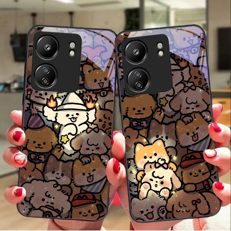 

Glowing Kitten For Xiaomi Redmi 13C Note13 12 Pro Plus 5G Note 9 13T Pro POCO X6 F5 F6 Black Tempered Glass Phone Case