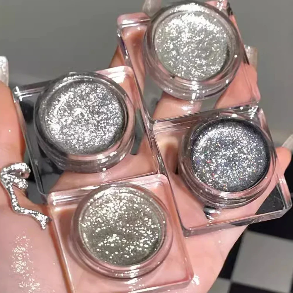 Glitter Smoky Eyeshadow Gel Palette Metallic Dark Silver Wet Eyes Shadow Highlighter Pearl Pigments Cosmetic Lasting Eyes Makeup