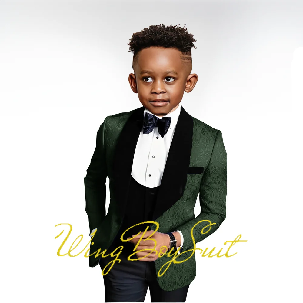 2023 New Boys Suit Wedding Tuxedo Three-piece Suit Floral Jacket Pants Vest Formal Party Kids Clothes