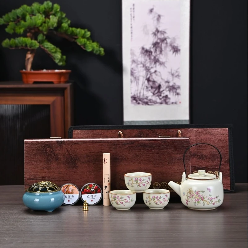 

LMM ceramic Chinese beam teapot cover bowl teacup tea tray light luxury high-end gifts household