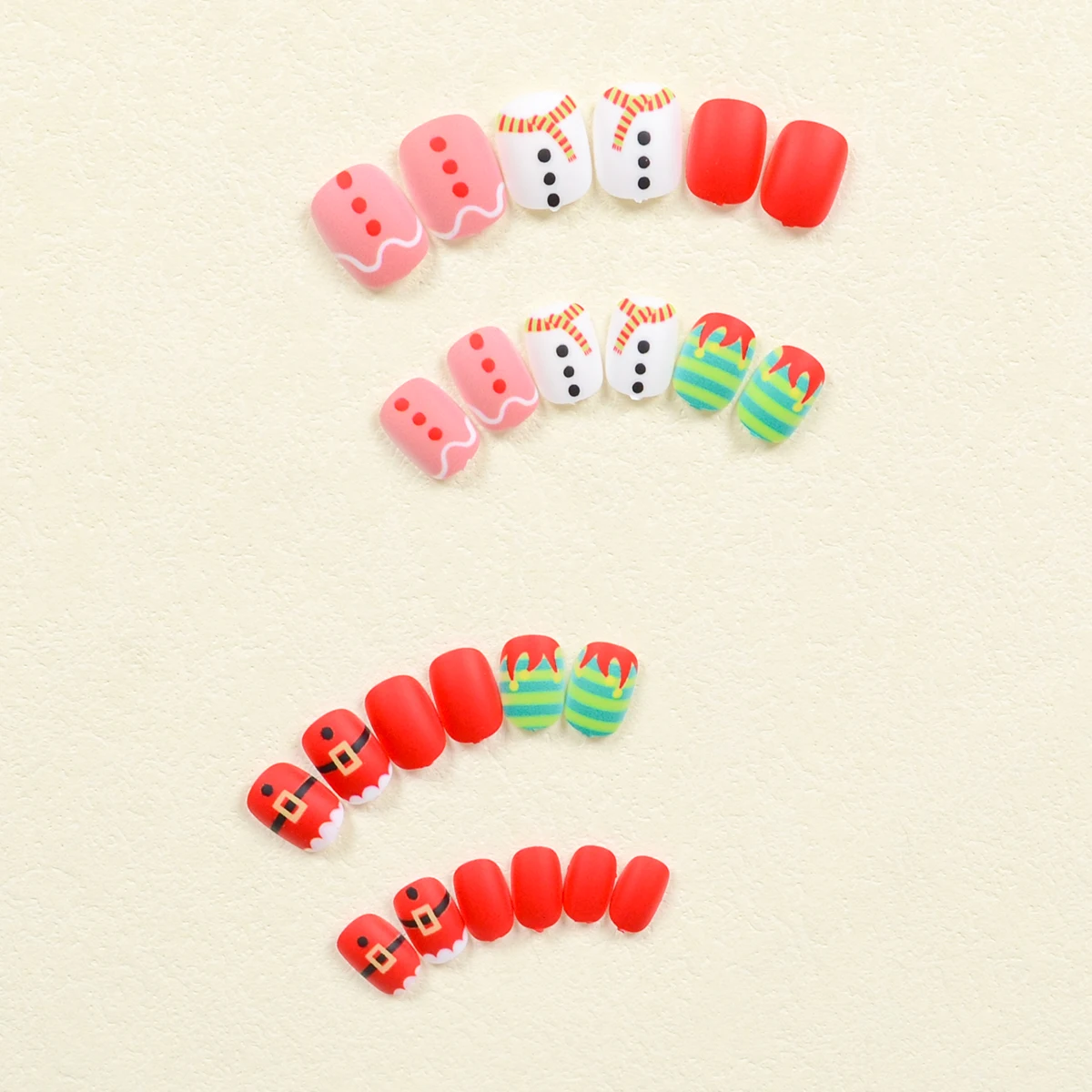 Short Oval Natal série unha patch set, traje fosco, cachecol boneco de neve, padrão desgaste armadura, desenhos animados bonitos, 24 pcs