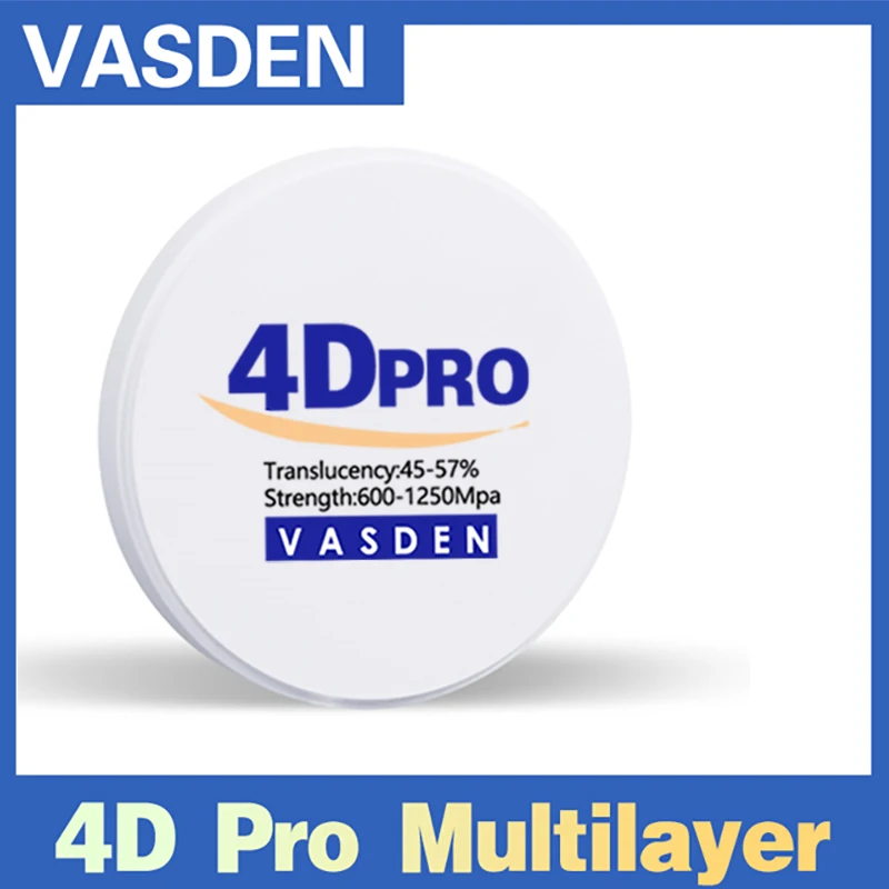 A1 A3.5 Kleur 4d Pro Meerlagige Zirkonia Blokken 98*10-25Mm Tandheelkundig Lab Cadcam Frezen Blanco Meerlagige Zirkoniumschijf