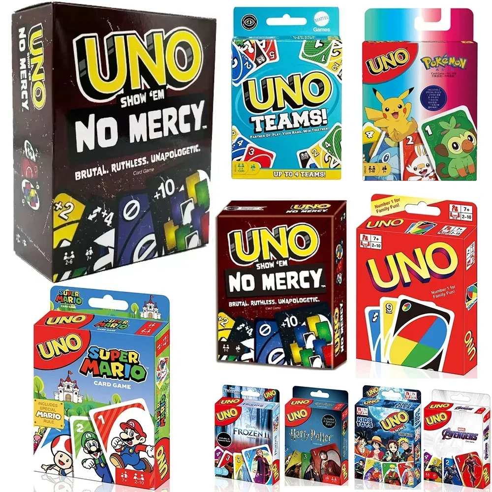 UNO NO MERCY لعبة الورق المطابقة بوكيمون Uno TEAMS ناروتو متعدد اللاعبين حفلة عائلية لعبة الطاولة مضحك الأصدقاء الترفيه لعبة البوكر ﻿