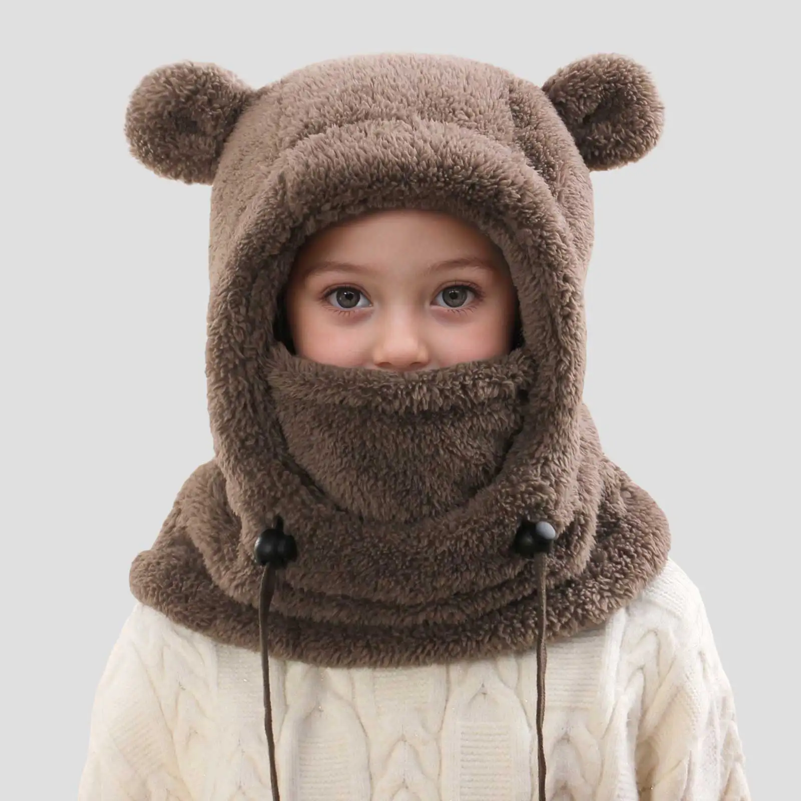 

Детская Балаклава с капюшоном, снуд с крышкой для лица, зимняя шапка с милыми ушками животных, шарф, комбинированный шарф для мальчиков и девочек, однотонная милая вязаная шапка