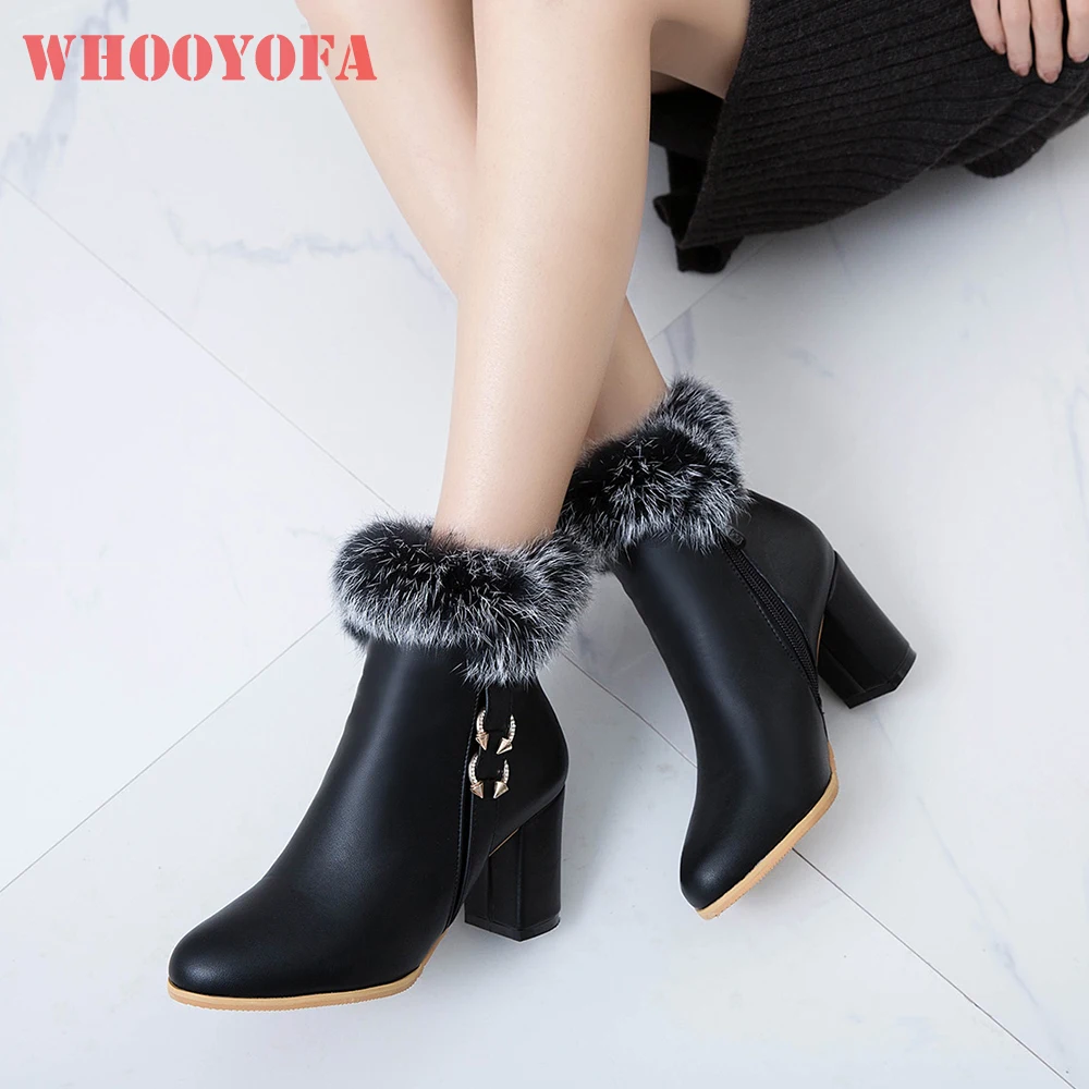 

New Winter Sweet White Black Women Ankle Booties 3 Inch High Heels Lady Party Shoes Plus Small Big Size 14 33 45 48 52