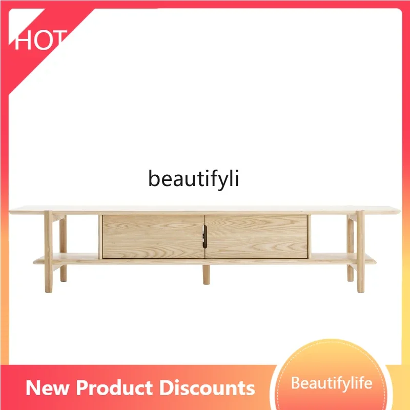 

X0 Modern simple wabi wind living room solid wood rock panel TV cabinet small apartment side cabinet