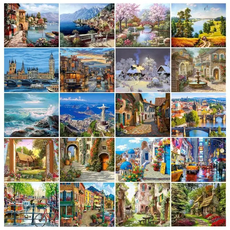 

GATYZTORY City Landscape DIY oil Painting By Numbers Kit acrylic paint by numbers art work diy Paintings art on Canvas By Number