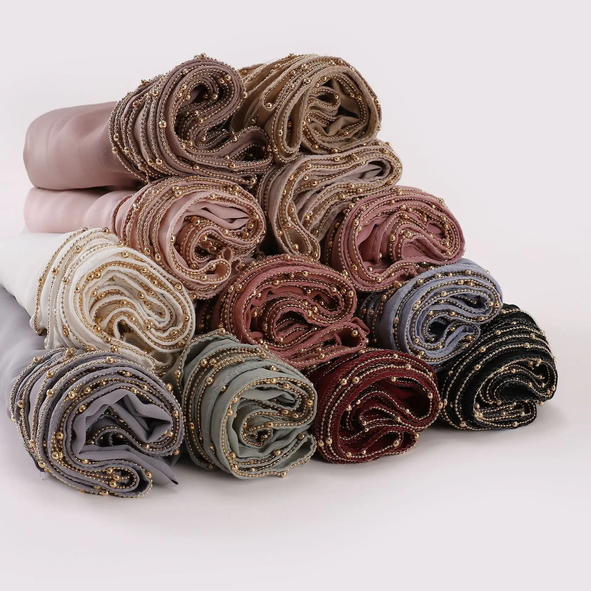 

Satin Beads Chain Long Scarf Veil Muslim Hijab Women Islam Stole Shawl Wrap Turban Bandanas Headband Bufanda Foulard Turbante