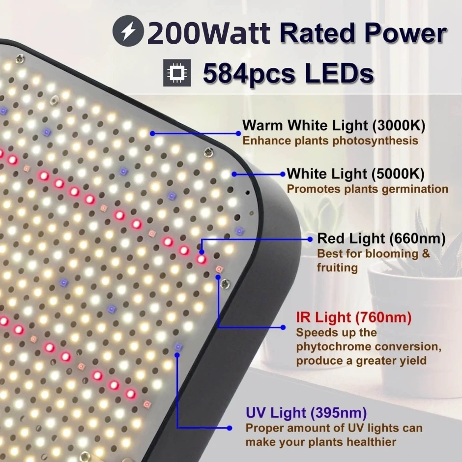 Imagem -02 - Qkwin-led Cresce Luz cr Série 200w Espectro Completo Samsung Grânulo Faça Você Mesmo com Luz Vermelha Construída com Fãs