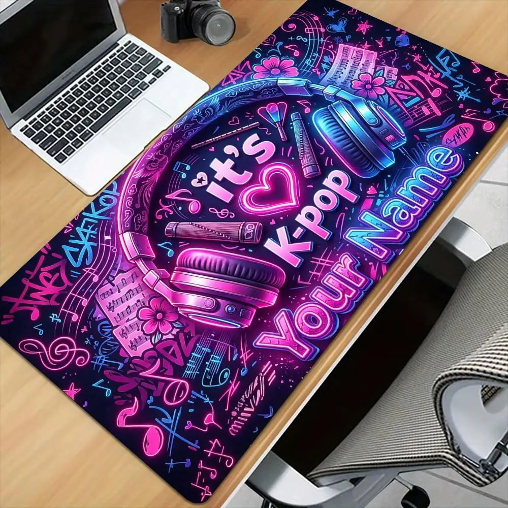 Cool Neon Headphones Mouse Pad Desk Mat with Stitched Edge XXL Mousepads Rubber Anti-slip Gamer Keyboard Rug Gaming Mats