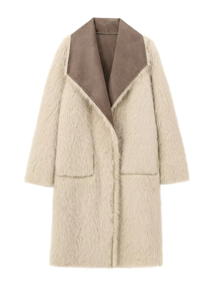 

New in Faux Fur Coat Women Autumn Winter Fashion Loose Lapel Long Sleeve Female Casual Both Sides To Wear Long Coat Outerwears