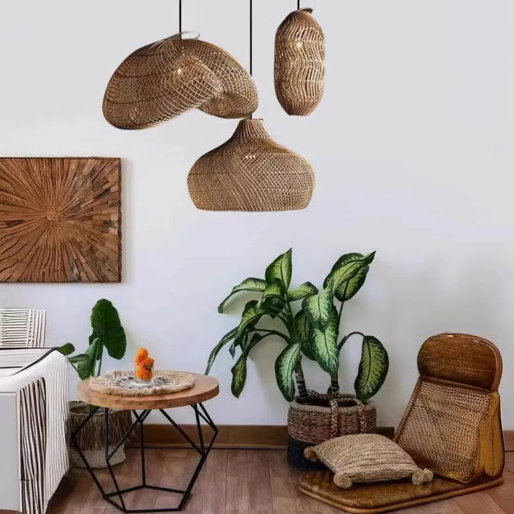 Wabi Sabi Rattan Pendant Light Zen Chandelier for Tea Room Designer Restaurant Lamp Handwoven Bamboo Ceiling Fixture for Bedroom