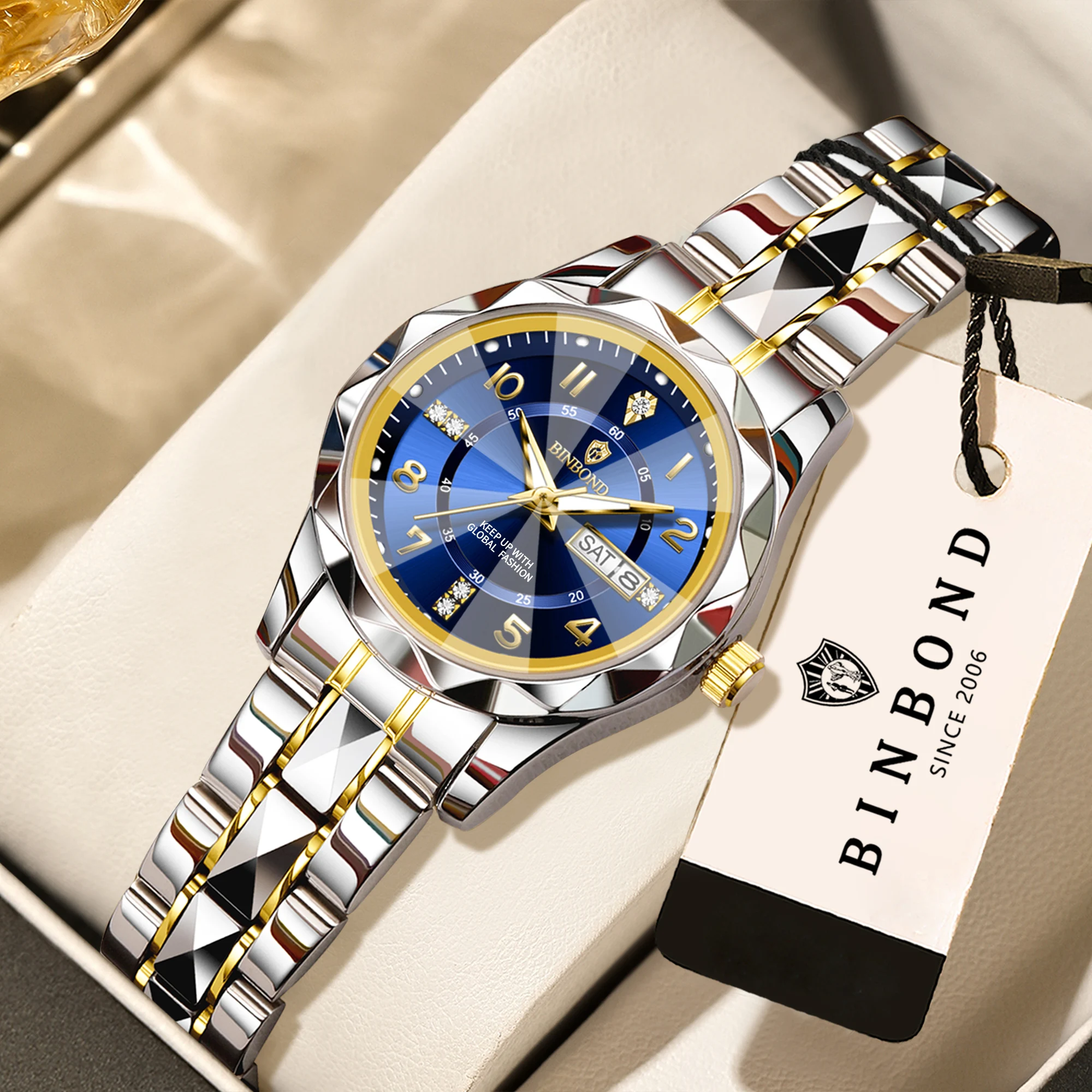 

BINBOND sturdy accurate luxury quartz watches for women luminous waterproof auto date week display ladies watch casual reloj