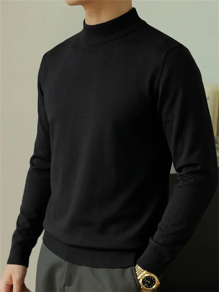 Herbst Herrenpullover Lässig Einfarbig Slim Fit Stehkragen Schlichter Stil Old Money Mode Herren Strickpullover Alltagskleidung – Detail 4
