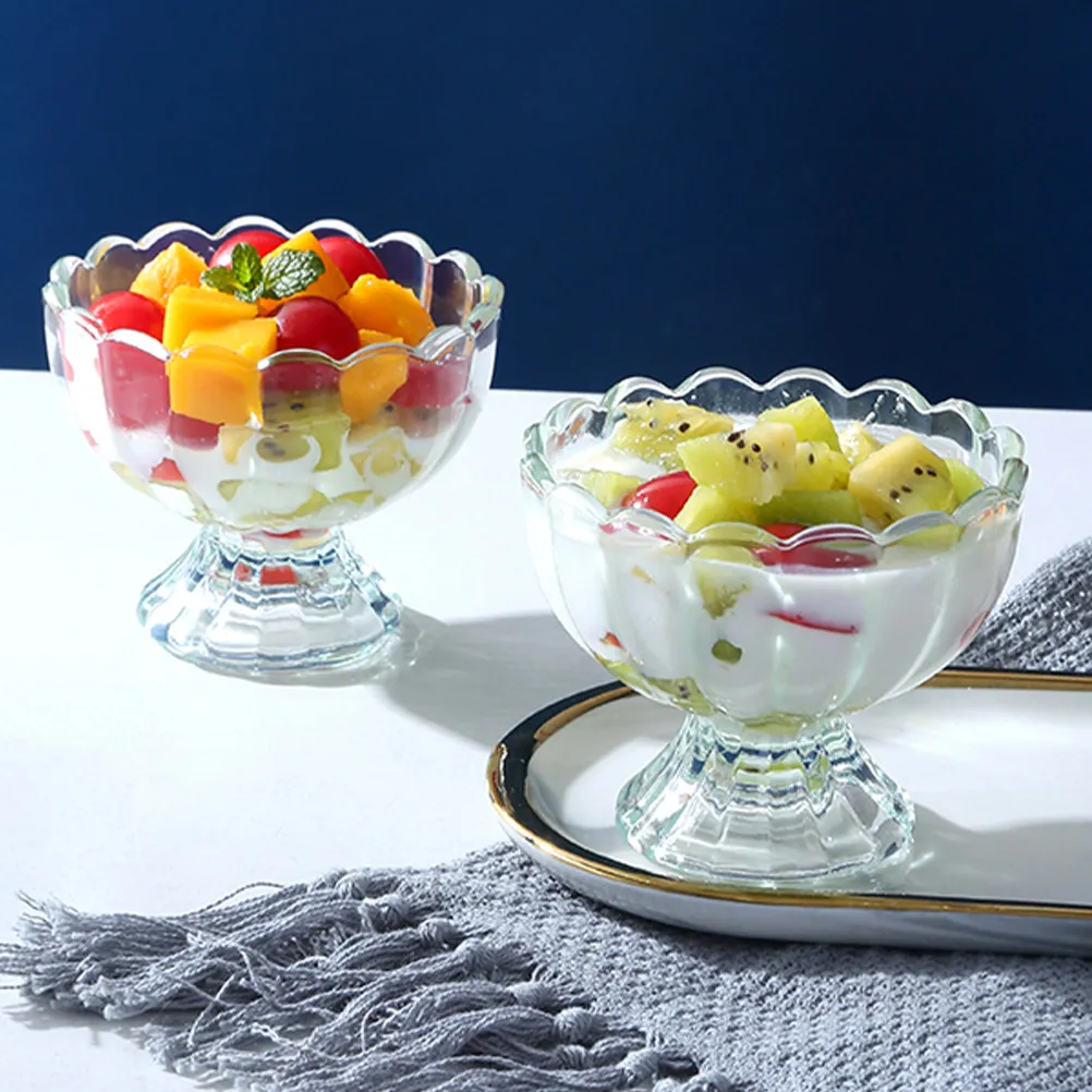 6Pcs Small Glass Footed Tulip Dessert Bowls Tulip Shaped Clear Bowls for Ice Cream Yogurt Fruit Salad Pudding Parfait 150ml
