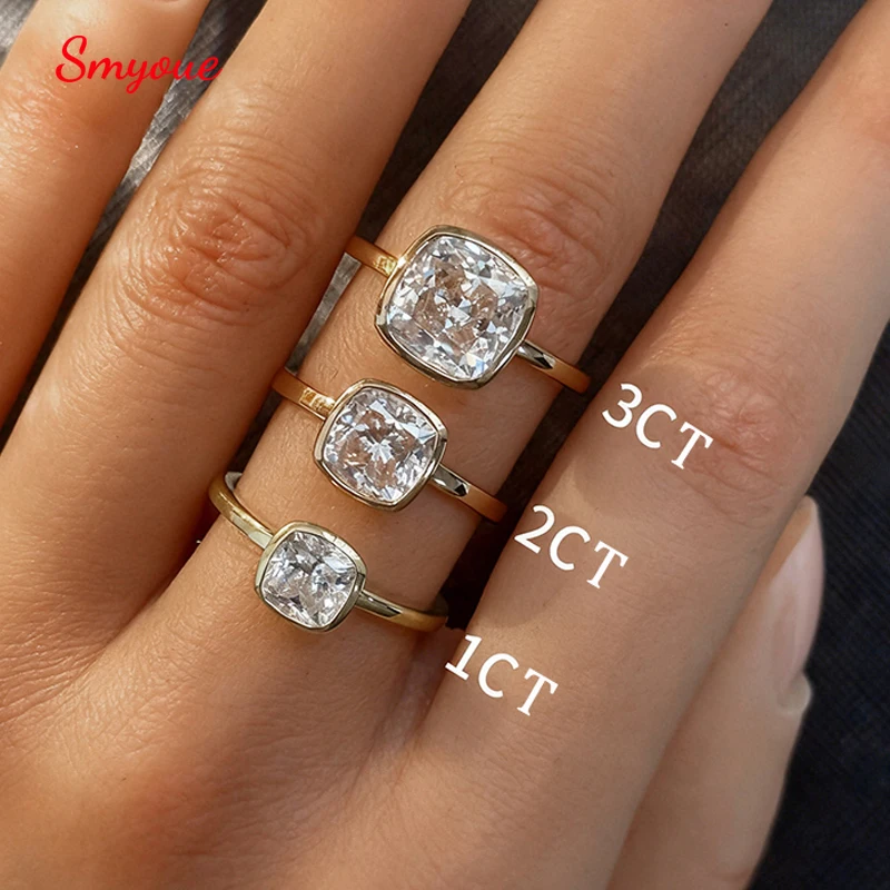 Smyoue New 1-3CT Cushion Cut Moissanite Rings for Women Pass Test Wedding Proposal Lab Diamond Band Jewelry S925 Sterling Silver