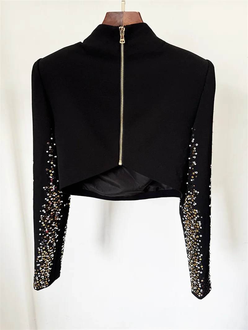 Błyszcząca Sukienka Balowa z Cekinami Czarna Seksowny Zestaw 2-częściowy Spódnica i Top z Długim Rękawem Suknia Wieczorowa na Przyjęcie Formalna Sukienka dla Gościa Weselnego Urodzinowa Sukienka Wieczorowa