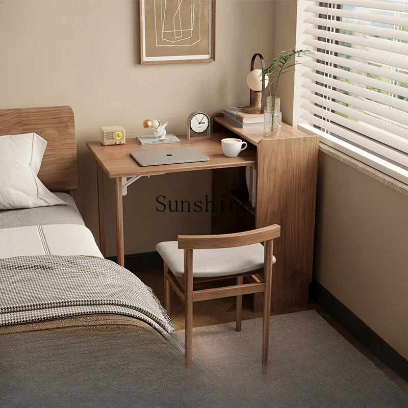 

Solid wood folding desk Small apartment bookcase shelf Home corner computer Bedroom study table