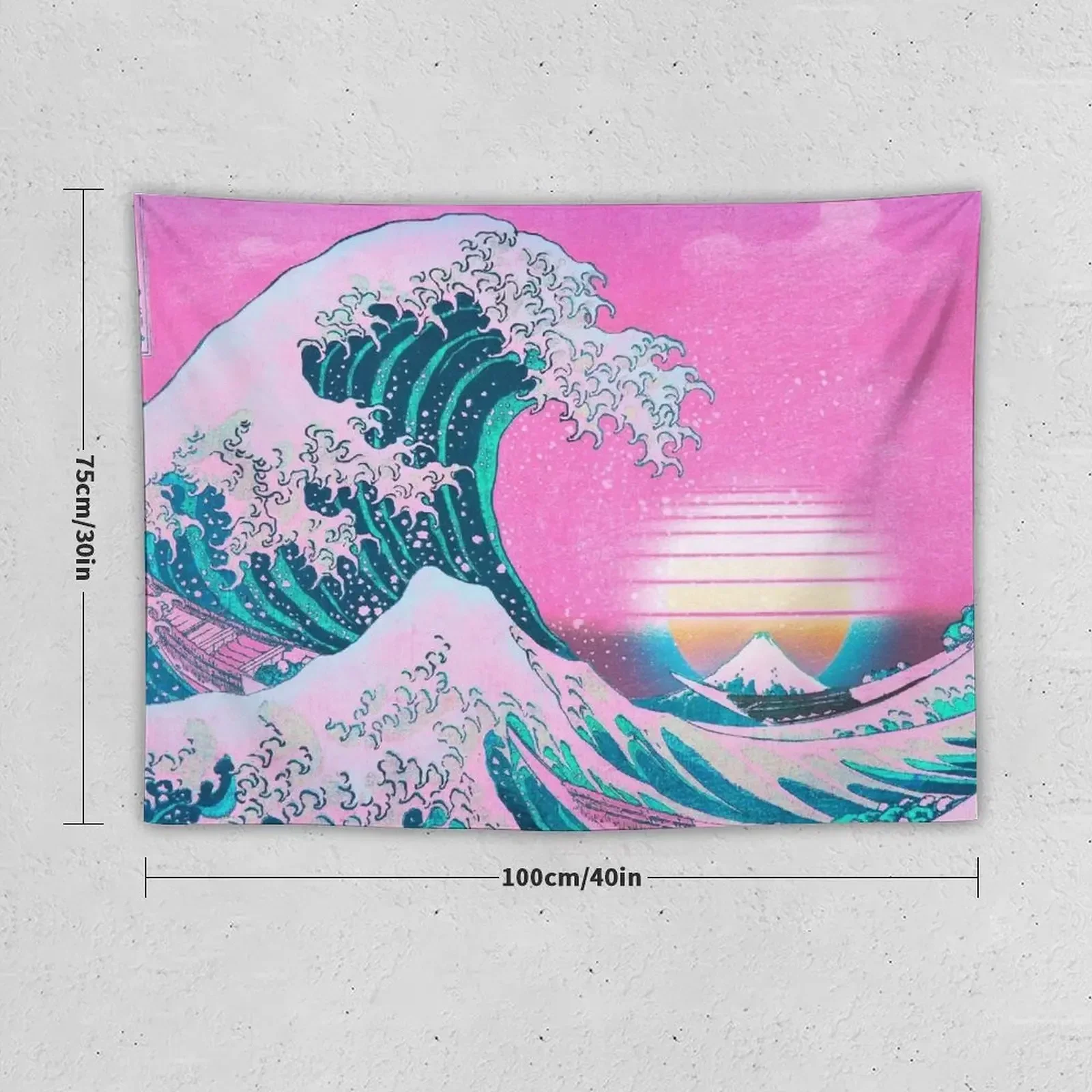 Vaporwave Aesthetic Great Wave Off Kanagawa Retro Sunset Tapestry Home Decorators Decoration Pictures Room Wall Tapestry