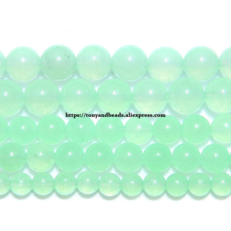 Natural Stone Lt Green Chalcedony Jade Round Loose Beads 6 8 10 MM Pick Size