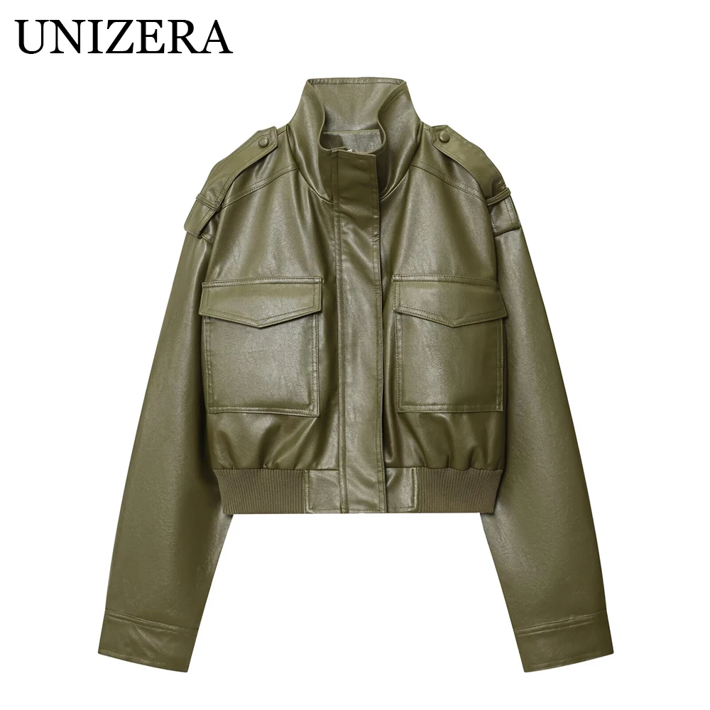 

Осенняя новая модная повседневная универсальная куртка из искусственной кожи с воротником-стойкой и длинными рукавами, короткая куртка