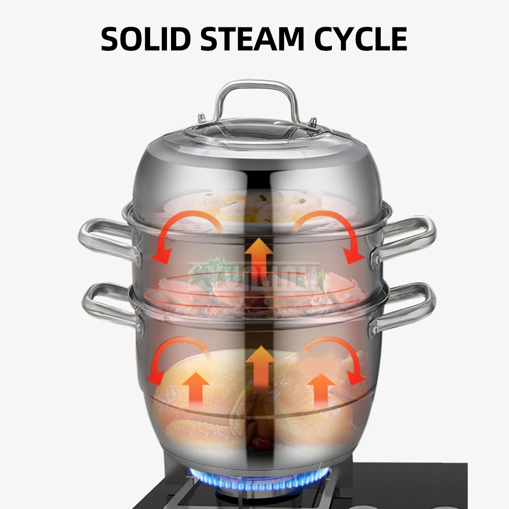 وعاء طهي بالبخار من الفولاذ المقاوم للصدأ بطبقات مزدوجة، وعاء تبخير بسعة كبيرة لموقد غاز للطباخ التعريفي