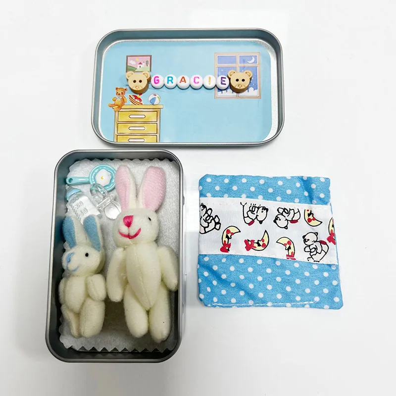 2026 Easter Rabbit Plush Gift in Tin Box Cute Bunny Stuffed Animal for Kids, Holiday Party Favor & Collectible Keepsake