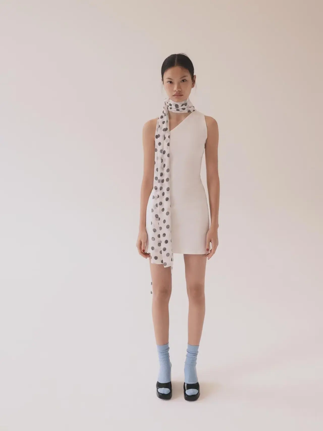 Summer New Arrival Polka Dot Scarf Shoulder Bared Neck Hanging Dress Women's Fashion Ethnic Clothing Stage Performance Wear