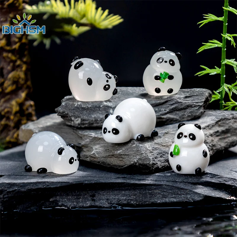 Cute Cartoon Luminous Bamboo Panda Toy Model Desktop Mini Ornaments DIY Home Decorations Drop-resistant Car Ornaments Gifts