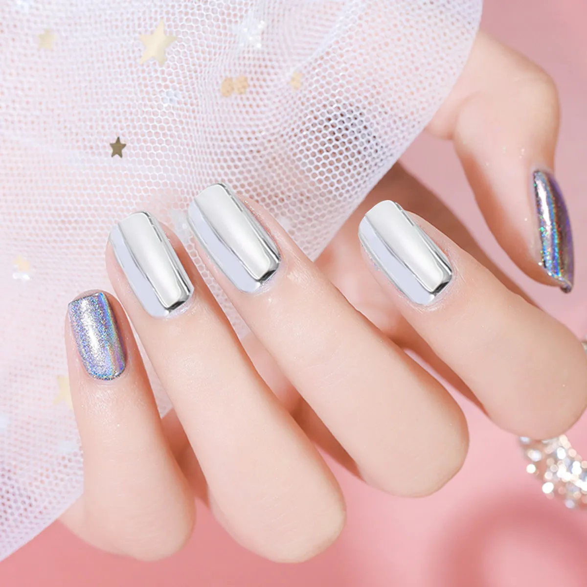 

24Pcs Metallic Mirror Nail Stickers Vibrant Creative Nail Art Decals DIY for Party Holiday Events Girls