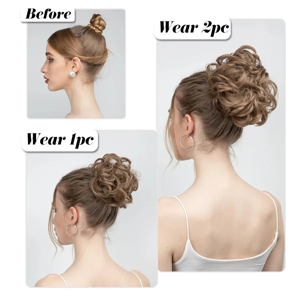 Synthetische Haar brötchen verlängerungen chaotisch lockige elastische Haar gummis Haar teile synthetische Chignon Donut Hochs teck frisur Haar teile für Frauen