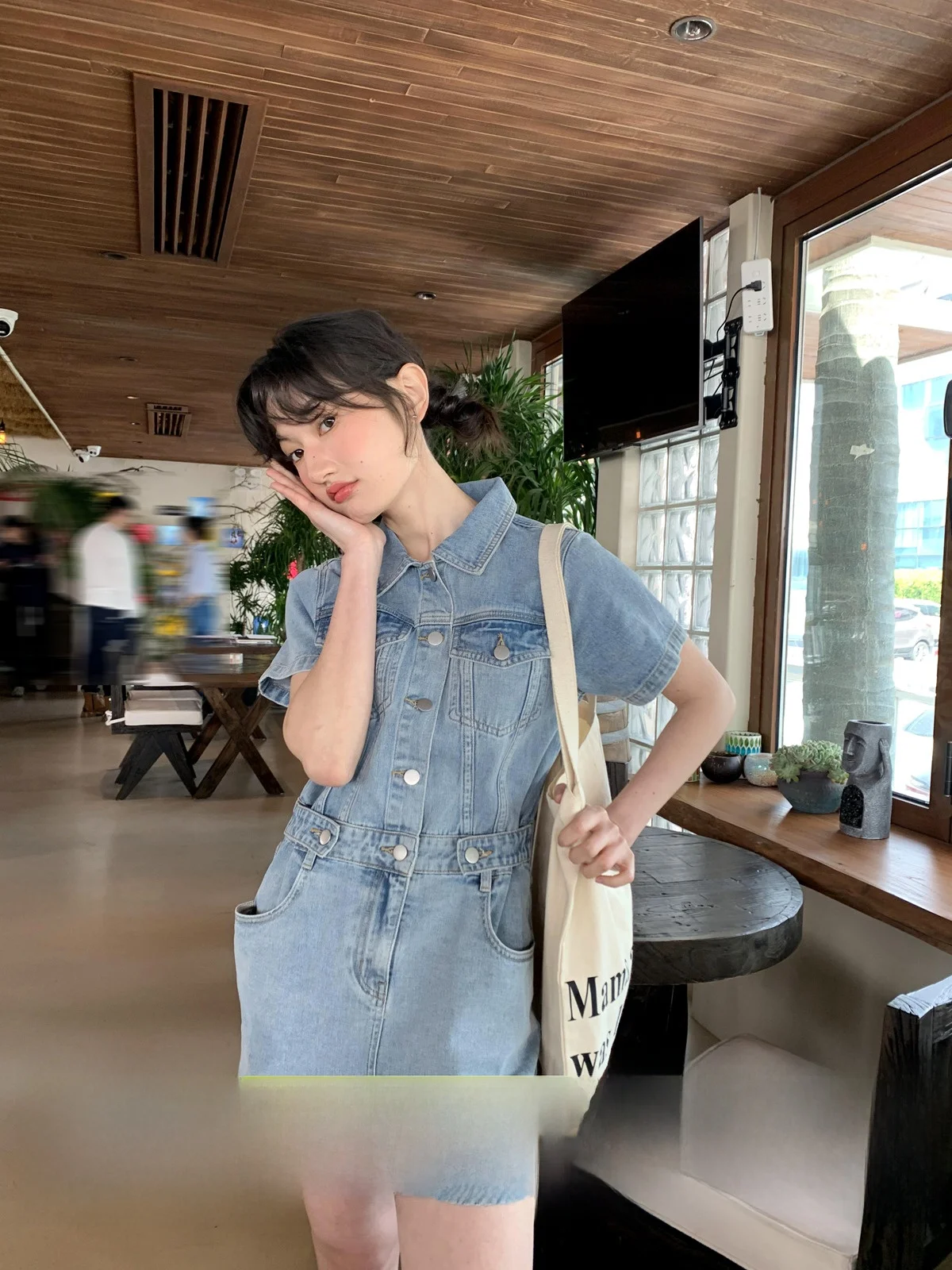 

Hello Retro Waed Blue Denim Overalls Women's Summer 2023 New Sle Workwear ort Sve High Waist Straight Leg Onesie