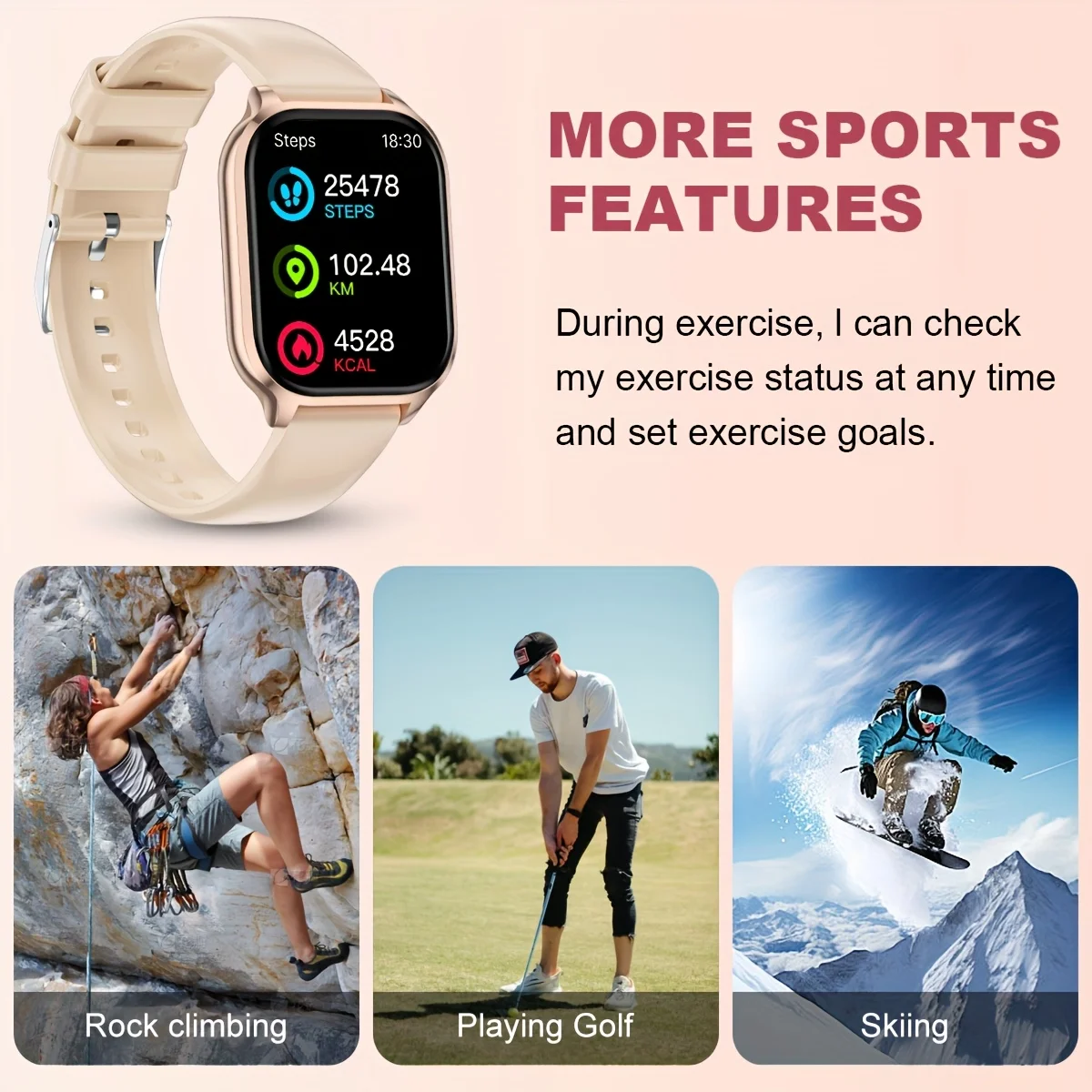 Smartwatch con Schermo Quadrato Touch da 2,01 Pollici, Chiamate, Contapassi, Contacalorie, Ricarica USB, Sveglia per iPhone e Android