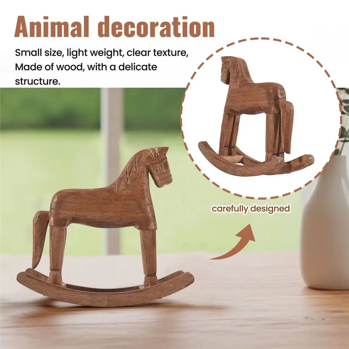 [N88R] Vintage Carved Wood Rocking Horse Animals Decorated with Wood Carved Craft Horse Figurines for Home Decoration
