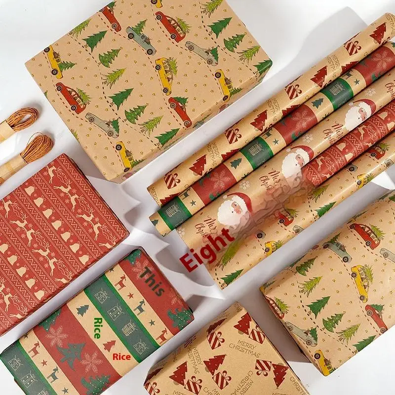 1 قطعة ورق كرافت احتفالي مع شجرة ندفة الثلج وأنماط زخرفة مثالية لتغليف هدايا العيد لفة ورق تغليف عيد الميلاد #3