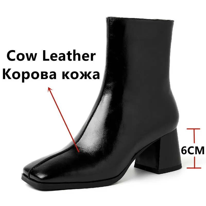 FEDONAS Classic Women Ankle Boots Square Toe Thick Heels Autumn Winter Genuine Leather Shoes Woman Fashion Concise Office Ladies