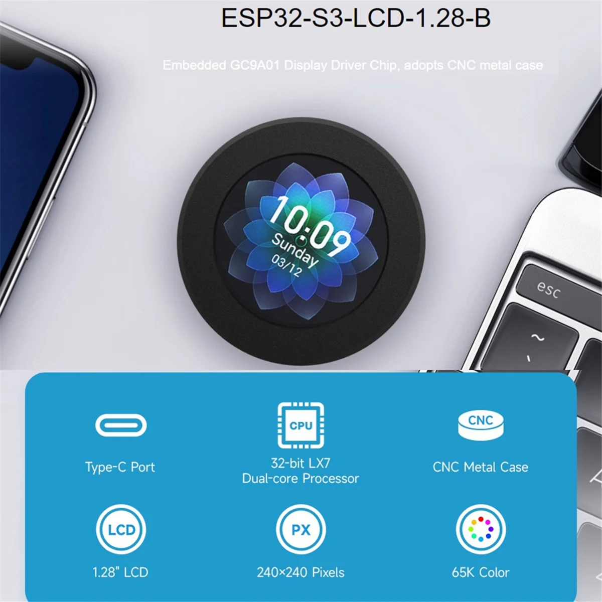 Placa de desenvolvimento ESP32-S3 Processador Dual-Core LX7 de 32 bits com tela LCD redonda IPS de 1,28 polegadas suporta WiFi/Bluetooth_N22R