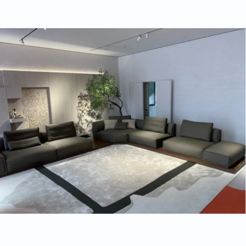 Modern minimalist high-end leather sofa, Italian designer living room home